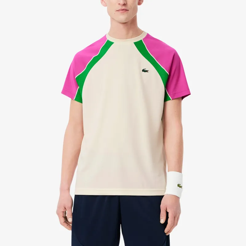 LACOSTE T Shirt Men's White/Pink/Green-2