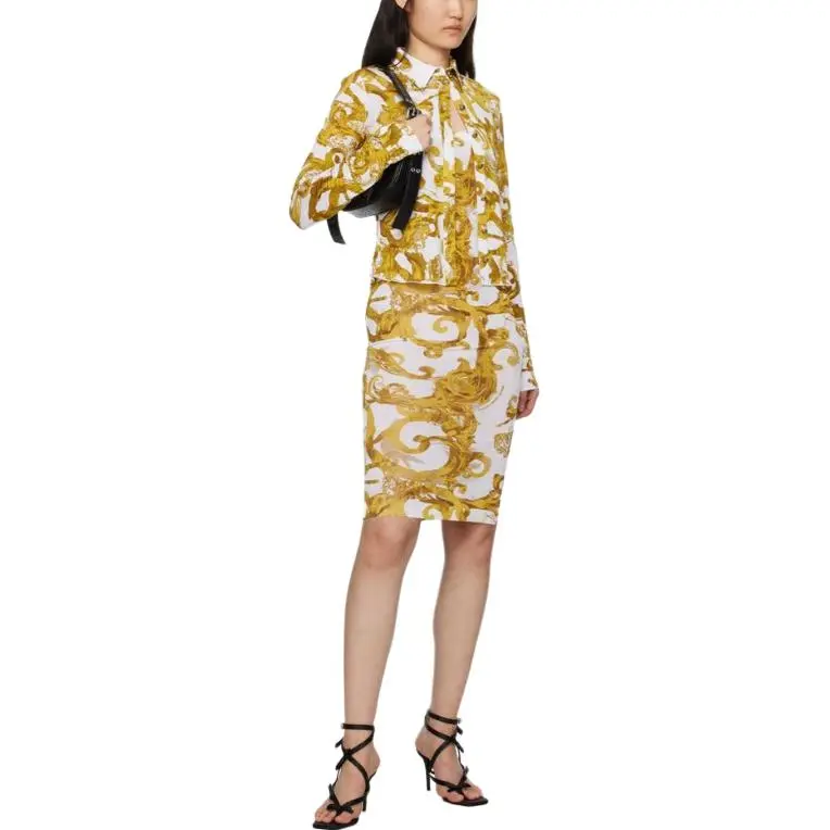 VERSACE JEANS Sleeveless Dress Women's Gold White-3
