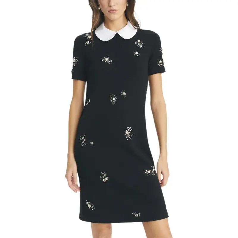 TORY BURCH Embellished Poplin Collar Sweater Dress-3