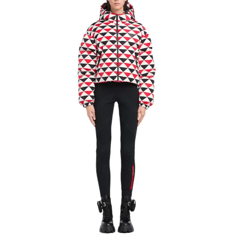 PRADA Diamond Print Triangle Logo Coat 'Navy/Red/White'-1