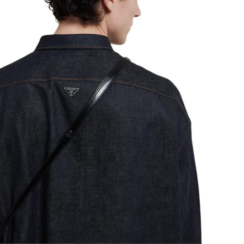 PRADA Enamel triangle logo Denim Shirt-5