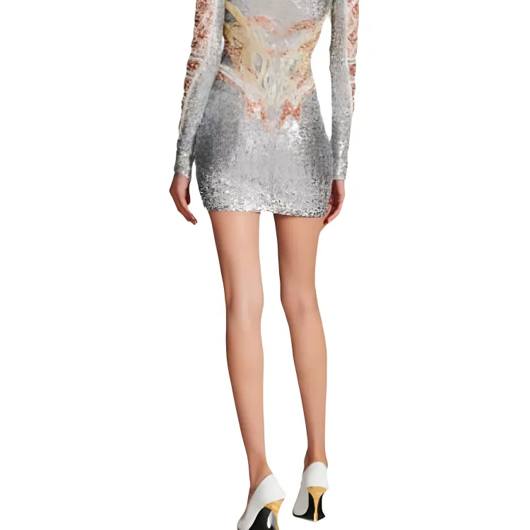 BALMAIN Long Sleeved Dresses Women's Silver-4