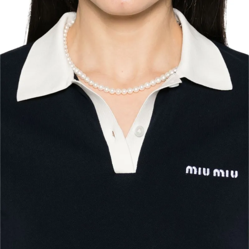 MIU MIU Logo Embroidered Short Sleeved Mini Polo Dress-4