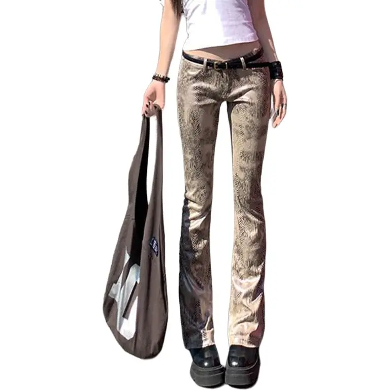 NHZN Casual Pants Women's Distressed Wild Python-2