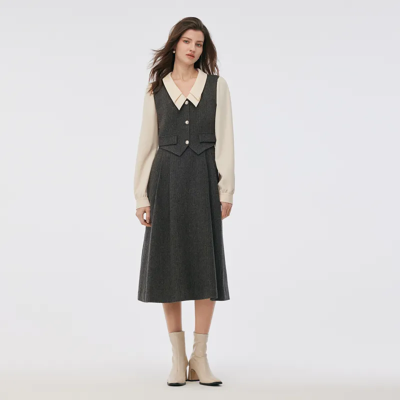 GOELIA Long Sleeved Dress Women's Smoke Gray-5