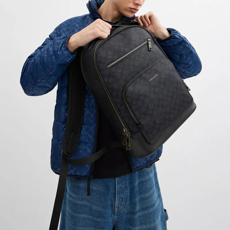 COACH ETHAN Coated Canvas Backpack Men's Charcoal & Black-3