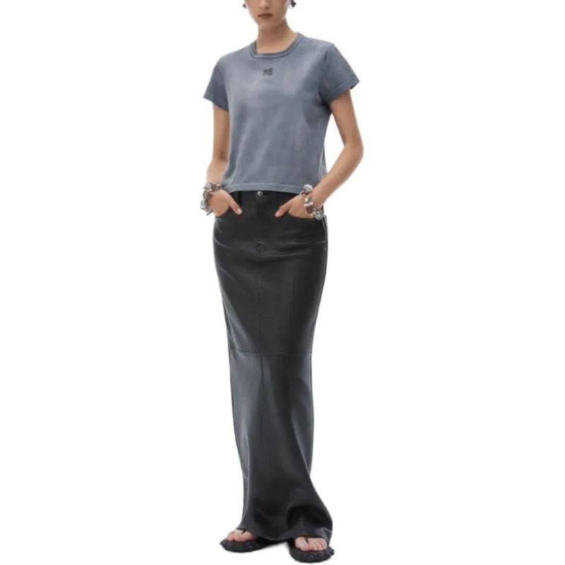 Alexander Wang Essential Jsy Shrunk W/Puff Logo & Bound Neck Tee Washed Asphalt-4