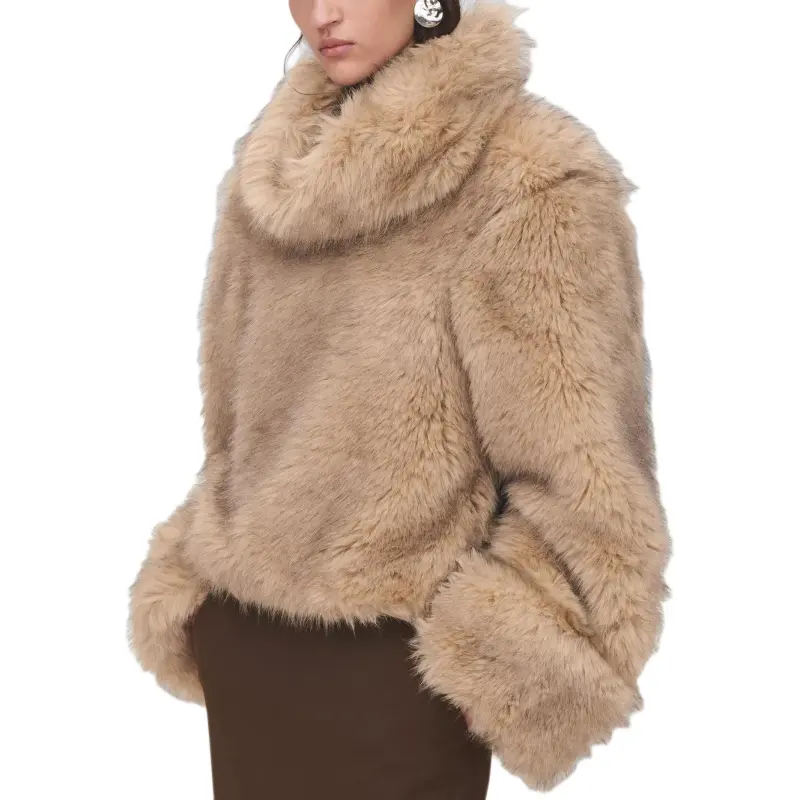 ZARA Velvet-feel Coat Women's Light Beige-5