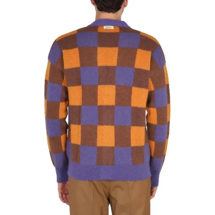 DROLE DE MONSIEUR Checked V Neck Cardigan-1