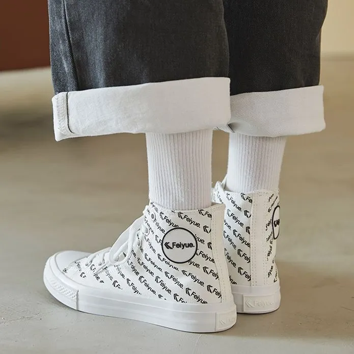 Feiyue High Top Canvas Shoes Women's Black White-5