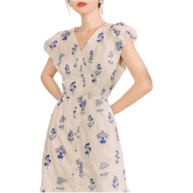 QIAOYUHUAZUN Short Sleeved Dresses Women's Blue-6
