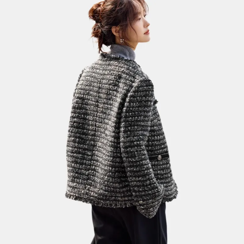 Mo Han Yi Mei Cropped Coats Women's Black Gray Color-3