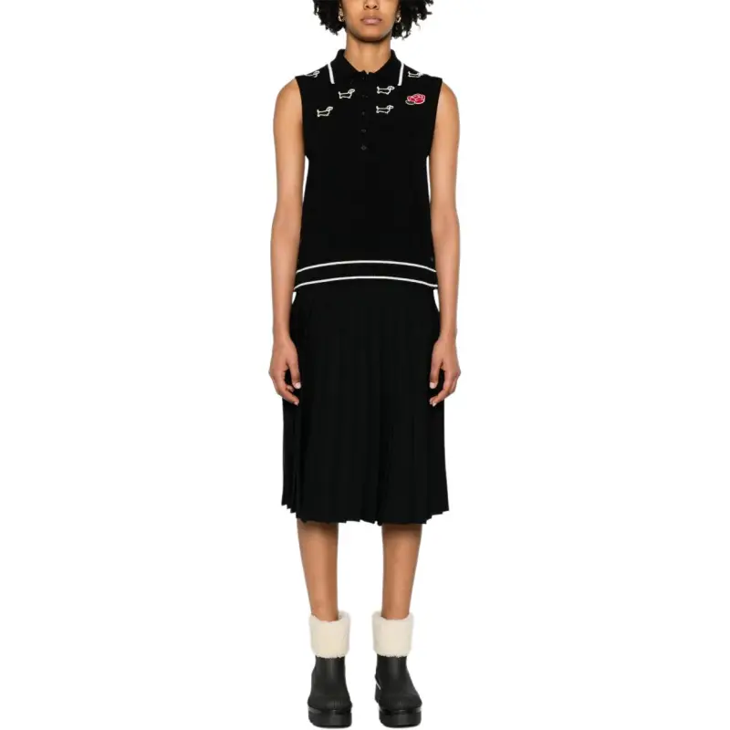 THOM BROWNE Hector Embroidered Knitted Polo Top-4
