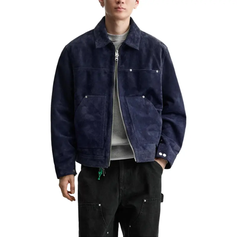 ZARA Leather Jacket Men's Dark Blue-2