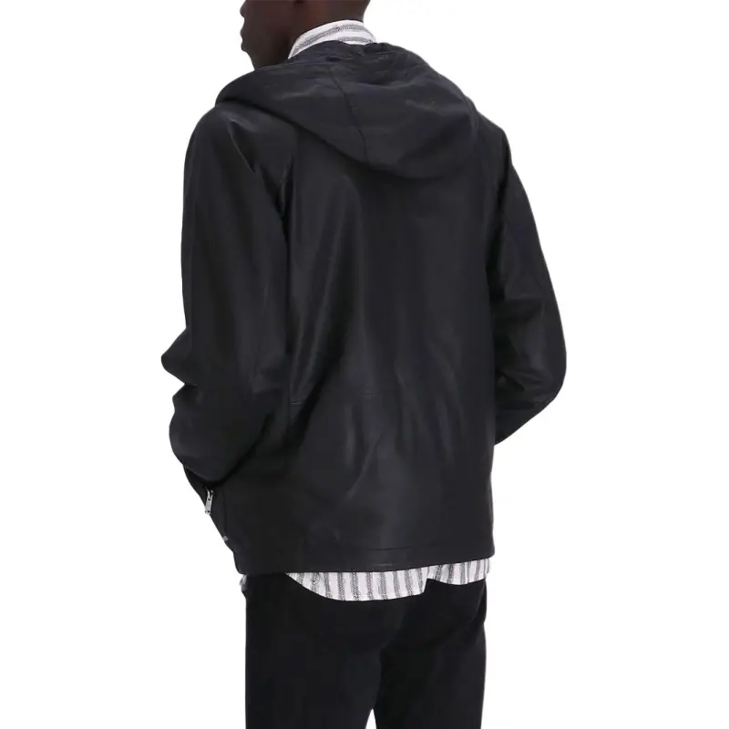 HUGO BOSS Hooded Drawstring Leather Jacket-4