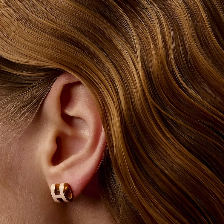 HERMES Metal Earrings Women's Rose Pink-2