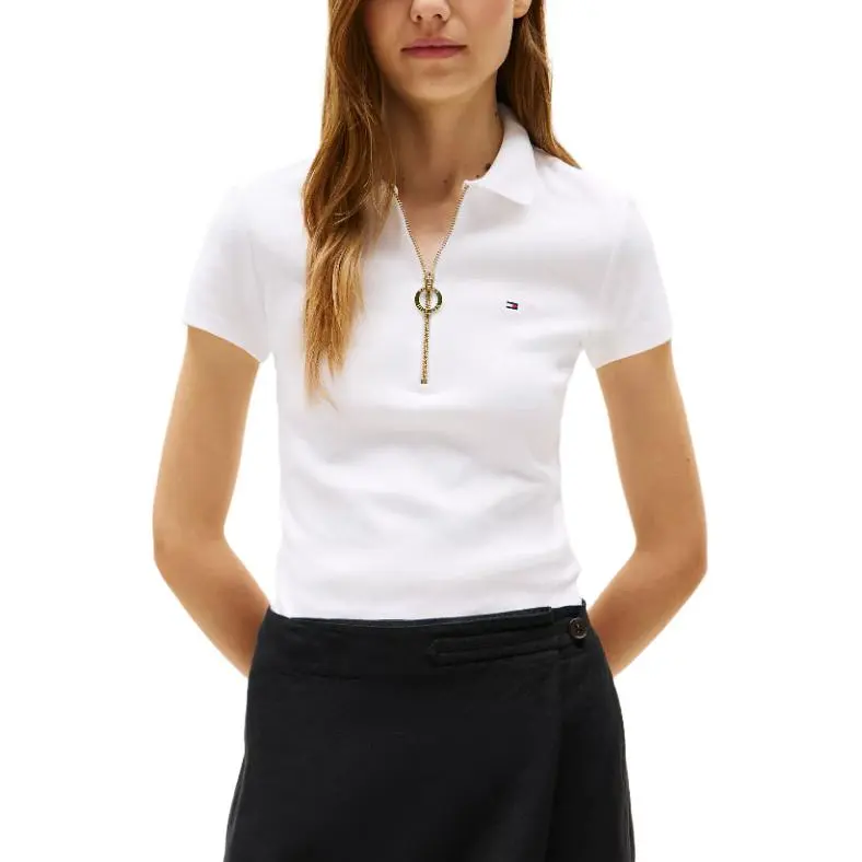 Tommy Hilfiger Slim Fit Essential Zip Polo T Shirts Polo Shirt Women's White-2