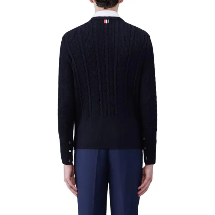 THOM BROWNE RWB Striped Cable Knitted Crewneck Jumper-2