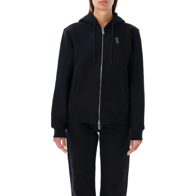 Burberry Logo Embroidered Zip Up Drawstring Hoodie-4