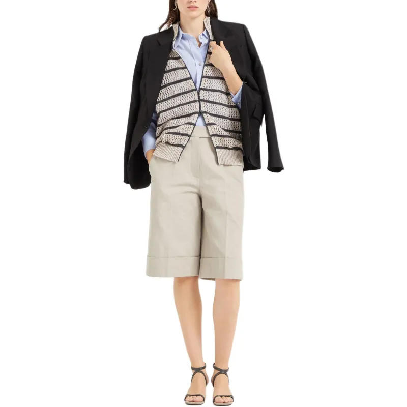 Brunello Cucinelli Striped Zipped Knitted Cardigan-4