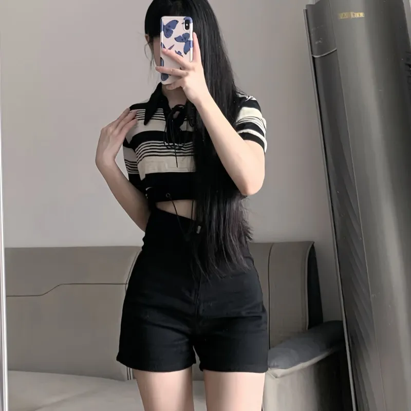 Shuhao Bai Denim Shorts Women's Black-5