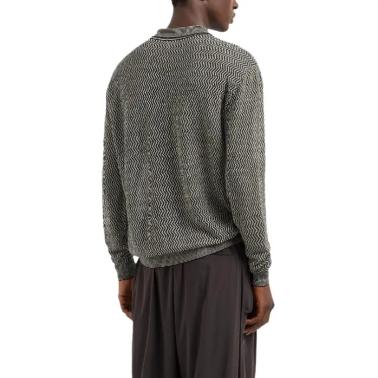 EMPORIO ARMANI Asv Linen And Lyocell blend Polo collar Jumper With Chevron Motif-3
