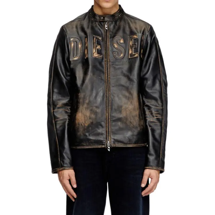 DIESEL Logo Debossed Leather Jacket-2