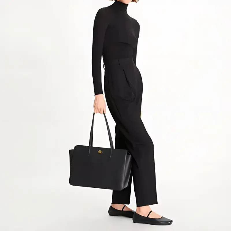 TORY BURCH Robinson Leather Tote Bag, Shopping Bag, Shoulder Bag, Handbag Tubas Women's Black-4