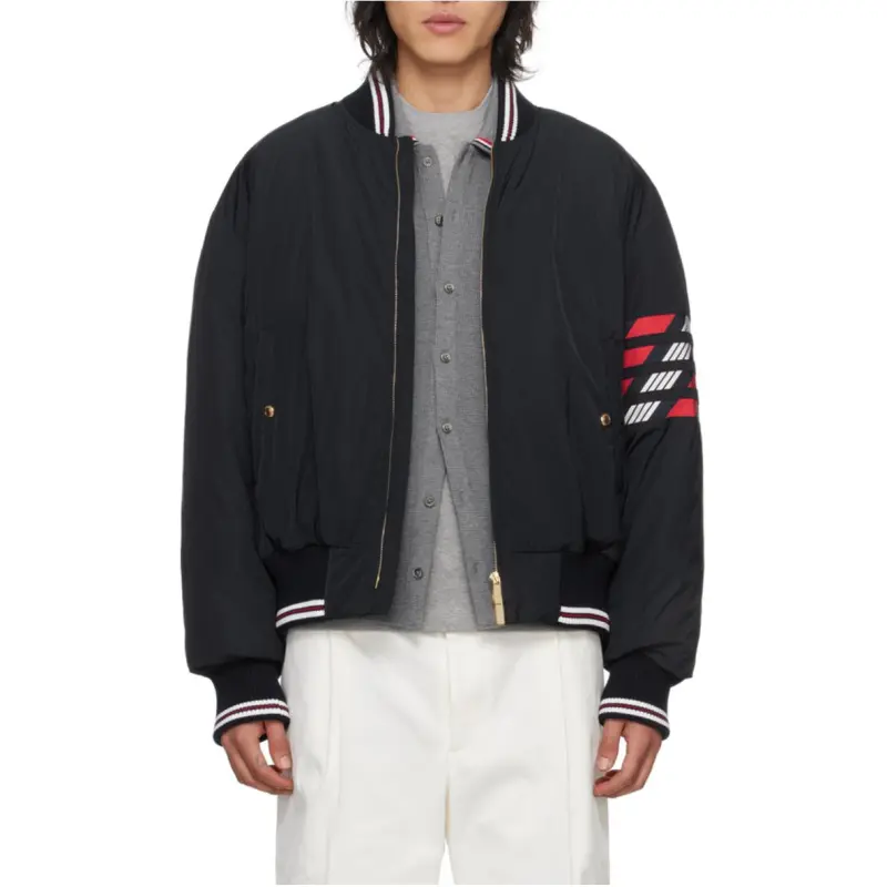 THOM BROWNE 4-Bar Striped Zipped Puffer Bomber Jacket-2