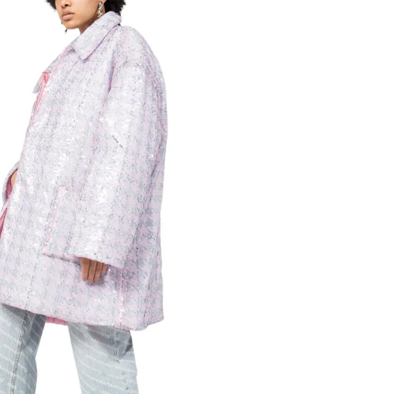 NATASHA ZINKO Oversized Sequinned Houndstooth Print Coat-4