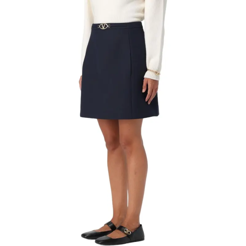 Valentino Logo Plaque High Waist A Line Skirt-2
