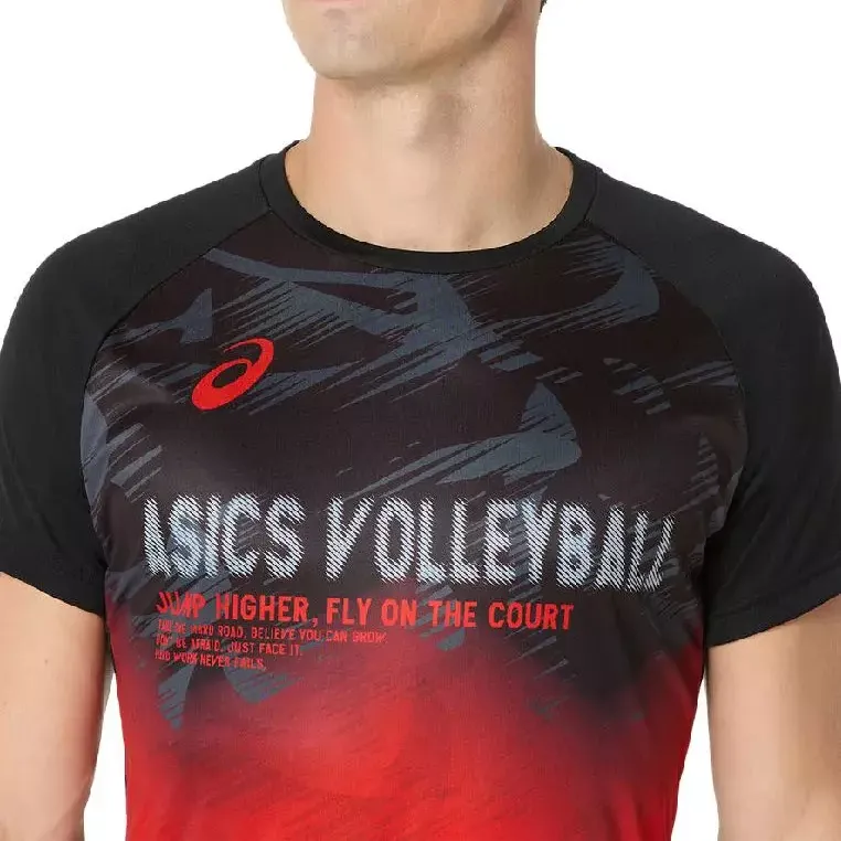 Asics T Shirts Men Black Red-4
