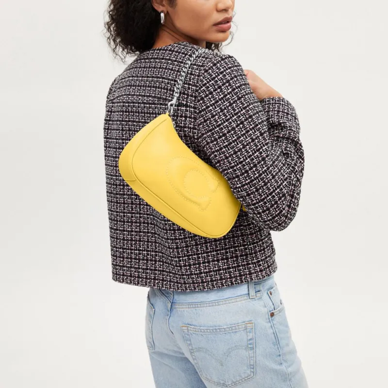 COACH Teri Leather Shoulder Bag Handbag Shoulder Bag Medium Size Women's Vintage Yellow-4