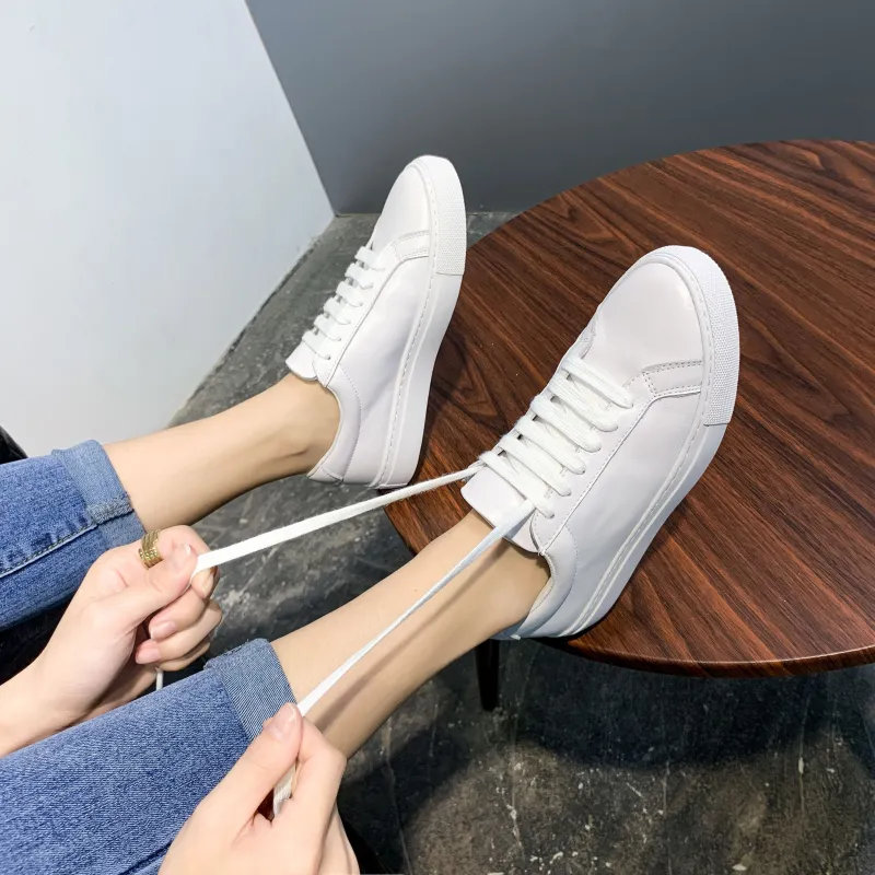 Help Small White Shoes Durable Breathable Low Top Skateboard Shoes 3cm Women's White-3
