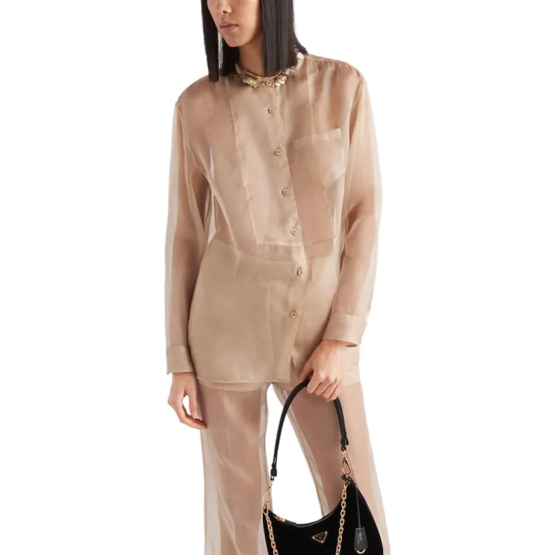 PRADA Organza Shirt Shirt Women's Beige-2