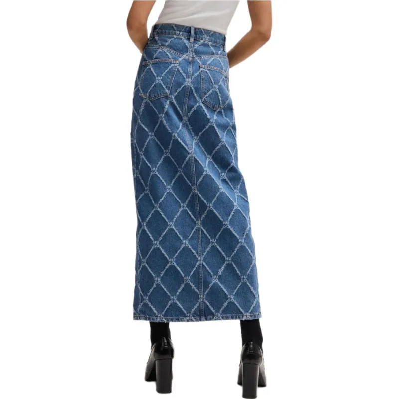 HUGO BOSS Denim Long Skirt Women's Blue-3