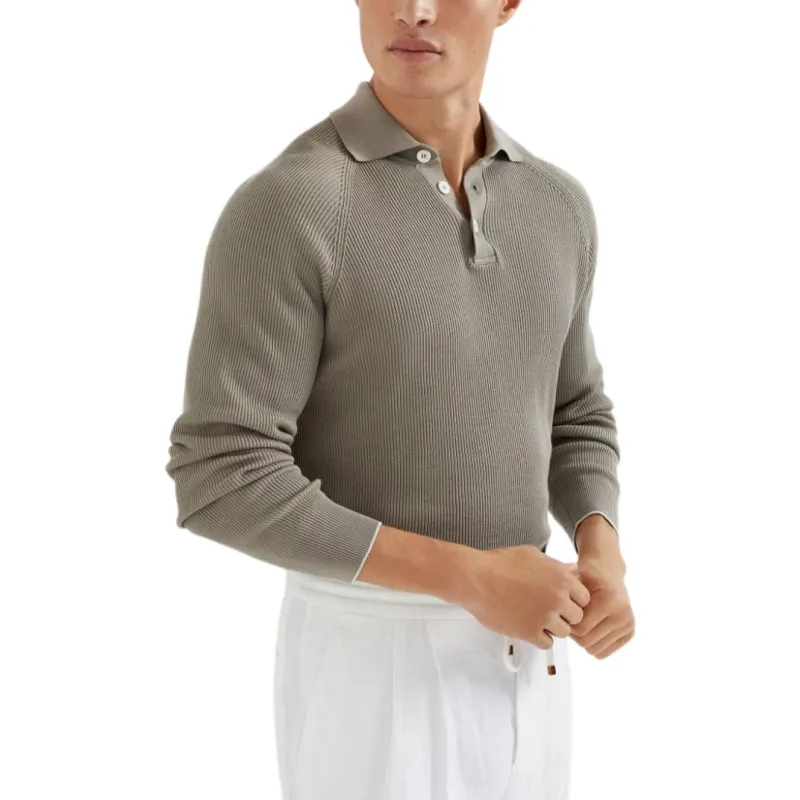 Brunello Cucinelli Ribbed knit Polo Shirt-2