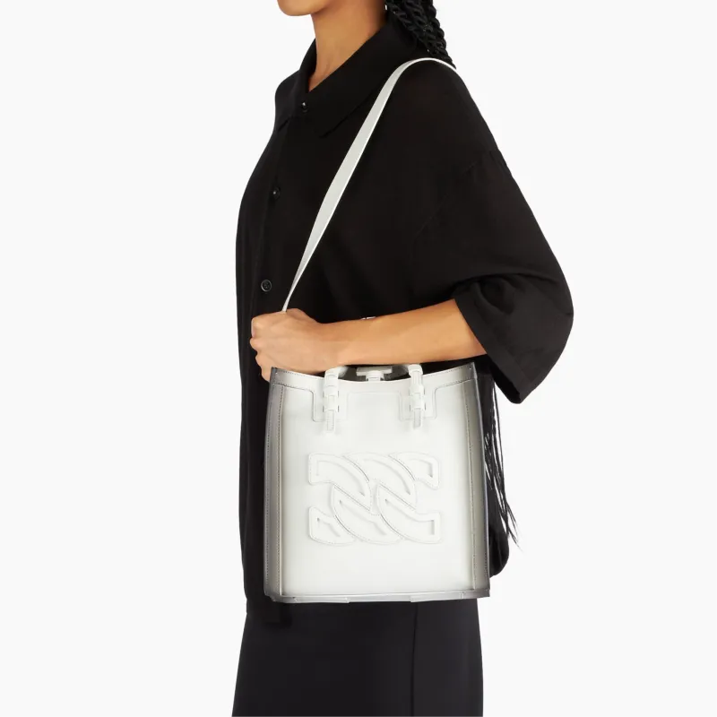 Casadei Calfskin Tote Bag, Shopping Bag, Shoulder Bag, Handbag Mini Women's White & Black-3