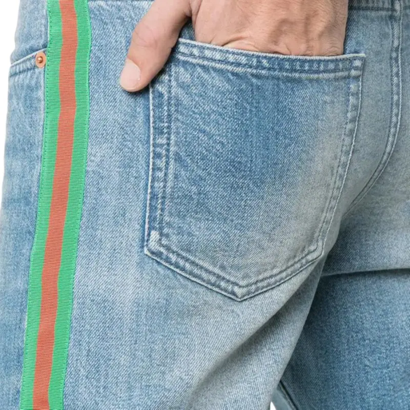 GUCCI Web Trim Embellished Straight Jeans-5