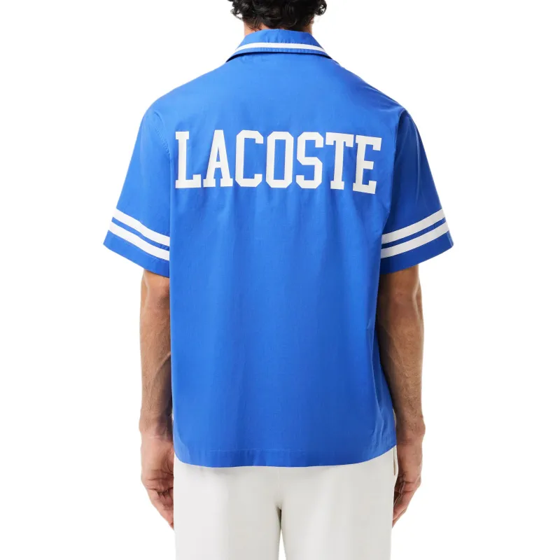LACOSTE Shirts Men Blue With White Lettering-3