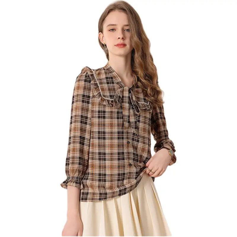 FENHONGMALI Shirt Women's Khaki-5