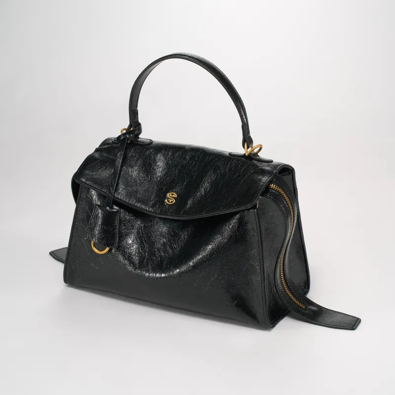 Simedin Top Grain Cow Leather/Synthetic Leather One Shoulder Handbag Women's Midnight Black/Ancora Red-3
