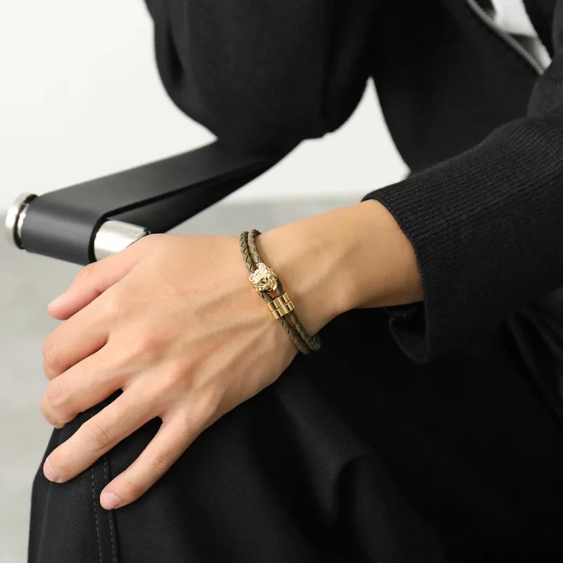VERSACE Medusa Braided Leather Bracelet-3