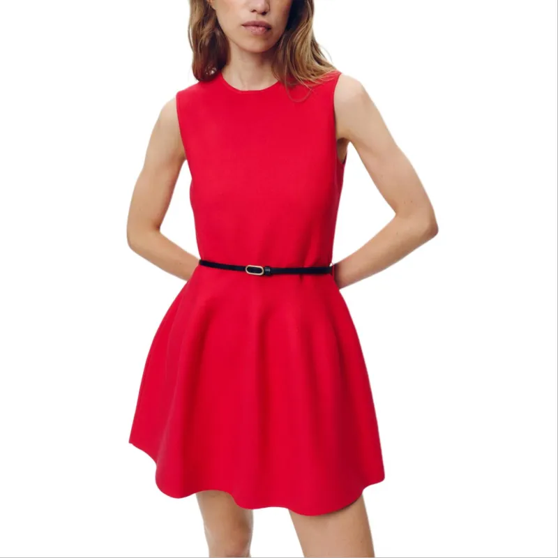 ZARA Sleeveless Dress Women's Red-3