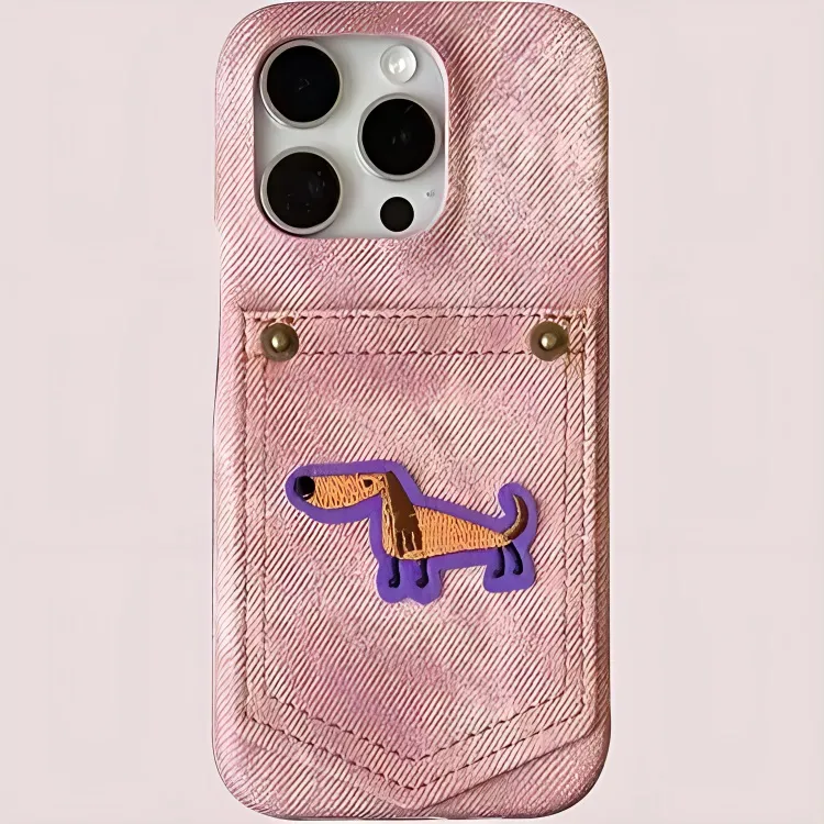 Wei Xin Matte Material Pink Denim Dachshund Phone Cases Compatible With IPhone 16/15 Pro Max/Apple 13/14 Pro/Max-1