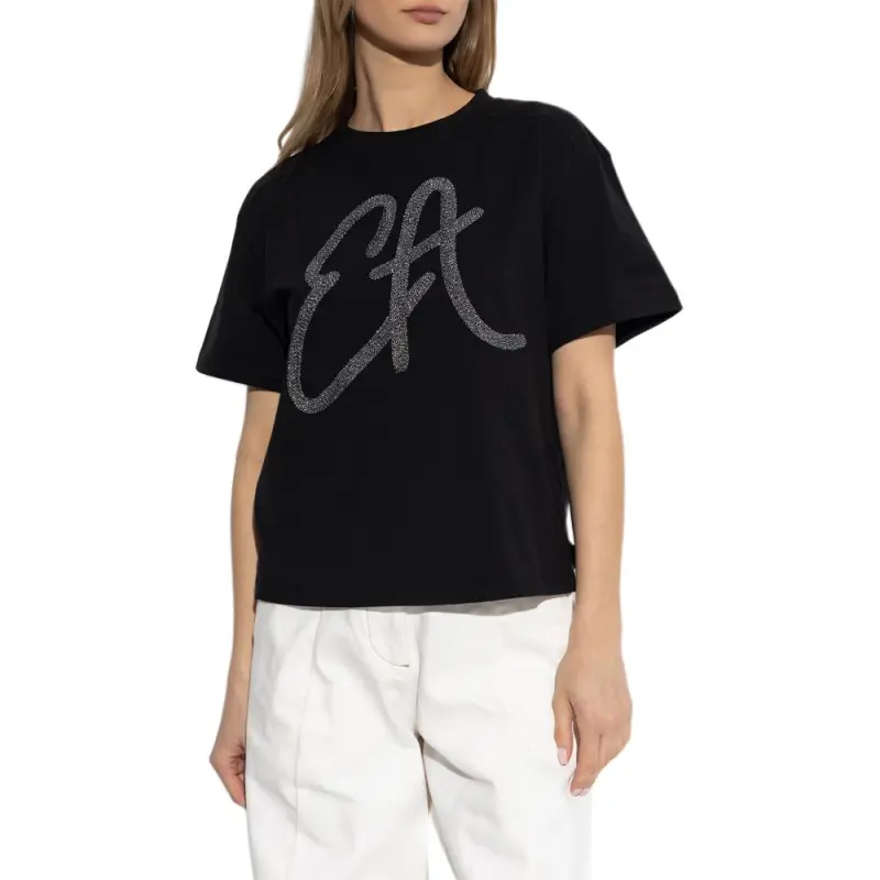 EMPORIO ARMANI Cotton jersey T shirt With Oversized Lurex Logo-2