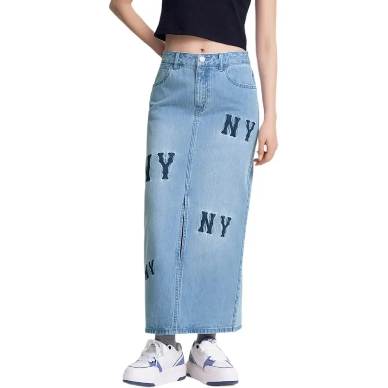 MLB New York Yankees Denim Long Skirts Women's Light Blue-2