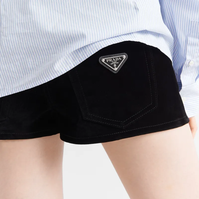 PRADA Logo plaque Denim Shorts-4