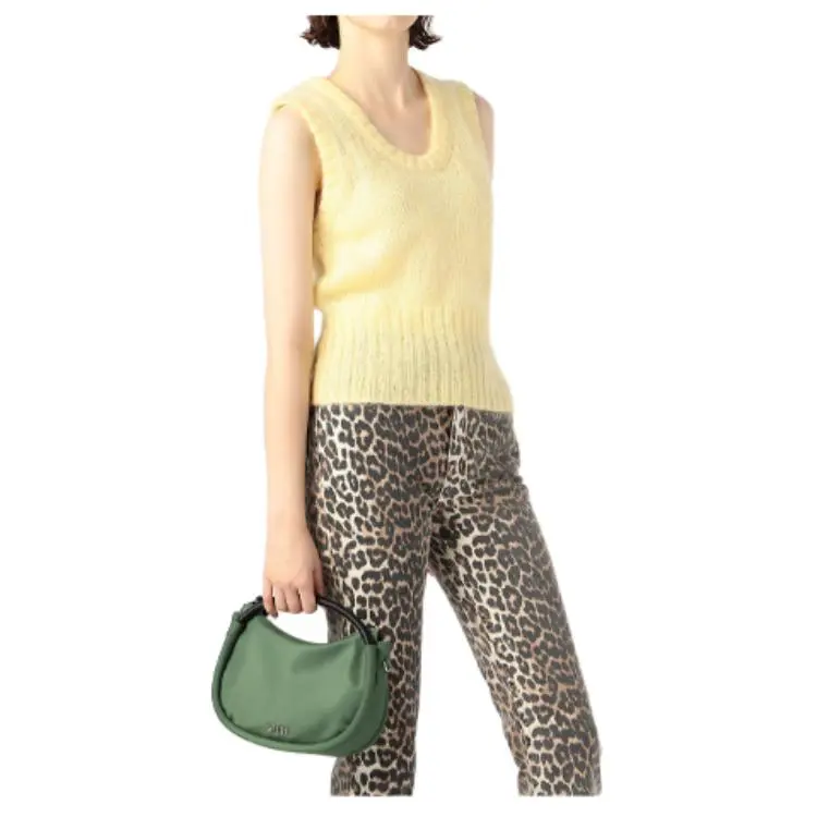 GANNI Leather Handbag, Shoulder Bag, Crossbody Bag Women's Green-5