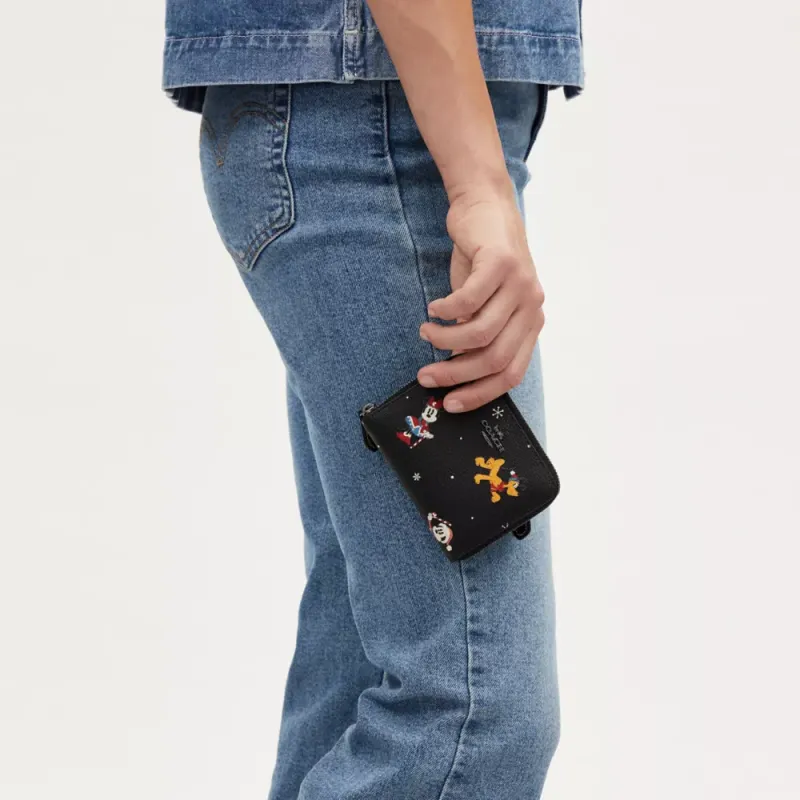 COACH Disney Zip Around Wallet Disney Canvas With Leather Wallet Trumpets Women's Black-5